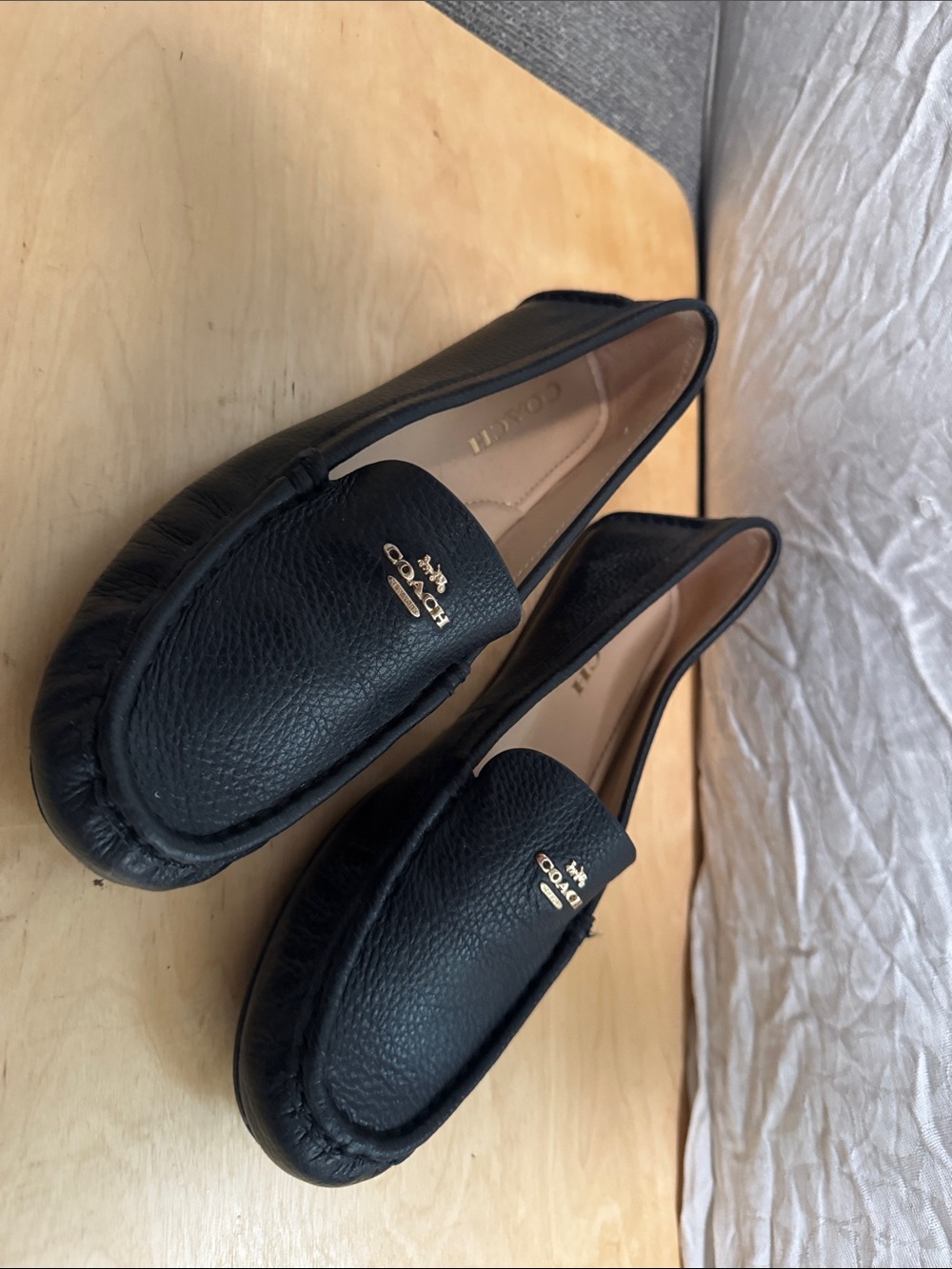 Coach Black Pebbled Leather Slip-On Loafers with Gold Logo
